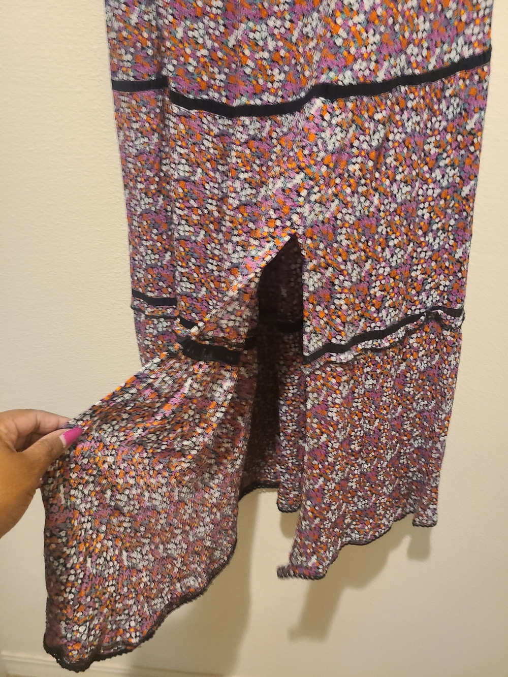 Floral Tiered Maxi Skirt with Smocked Waist in Pink and Orange - Picture 3 of 5
